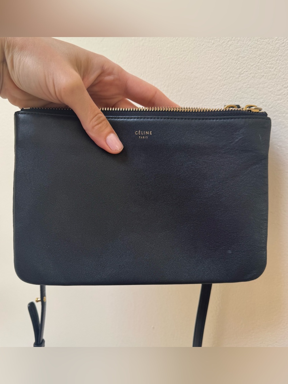 Celine Trio black leather crossbody bag
